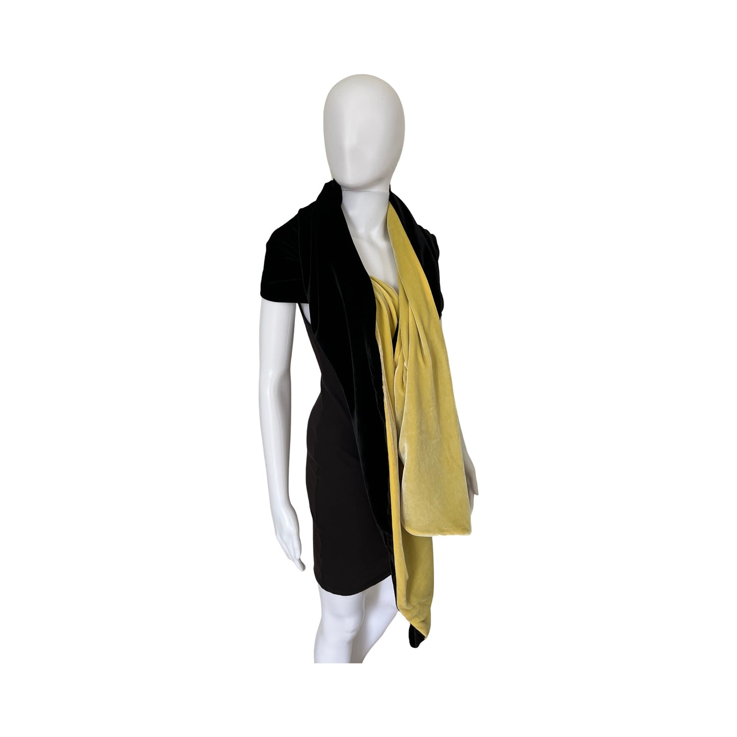 Pashmina silk velvet black and canary yellow.