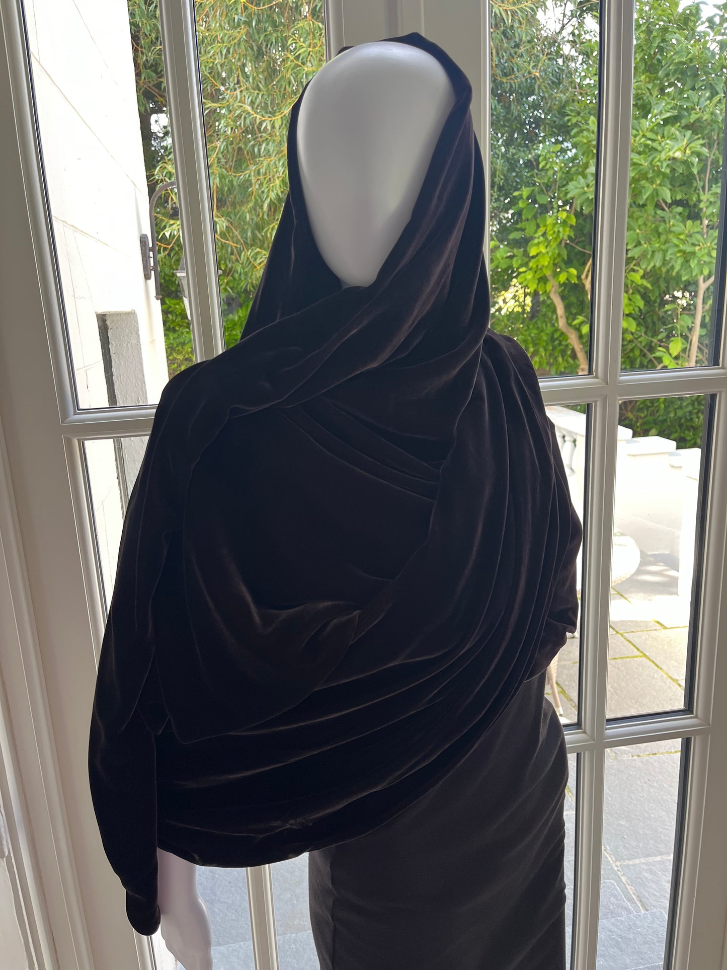 Pashmina silk velvet chocolate brown.