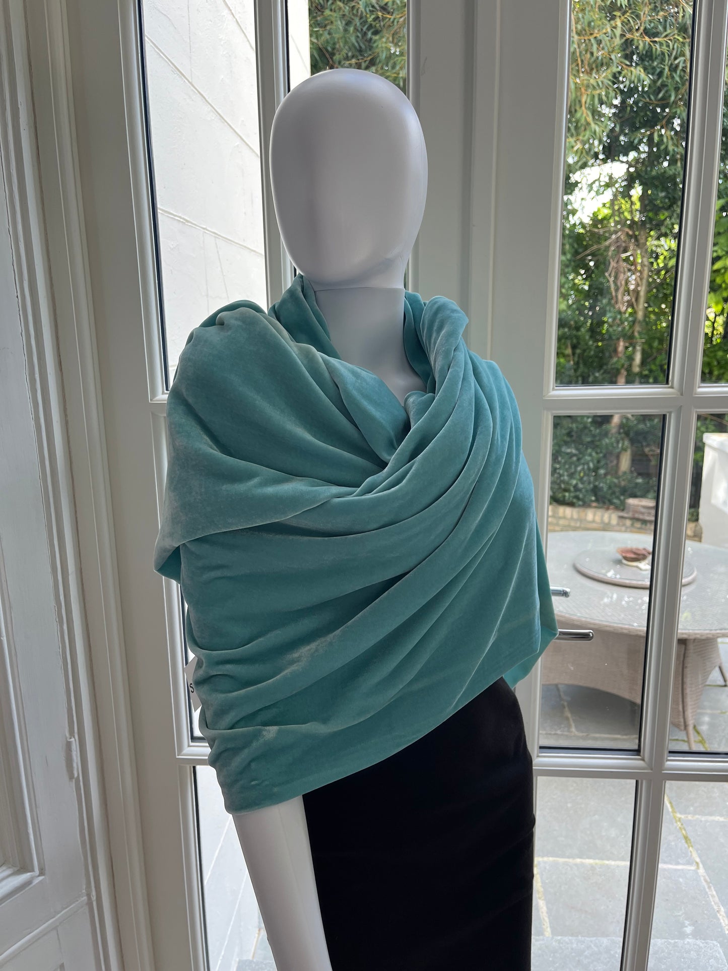 Pashmina silk velvet blue/green.