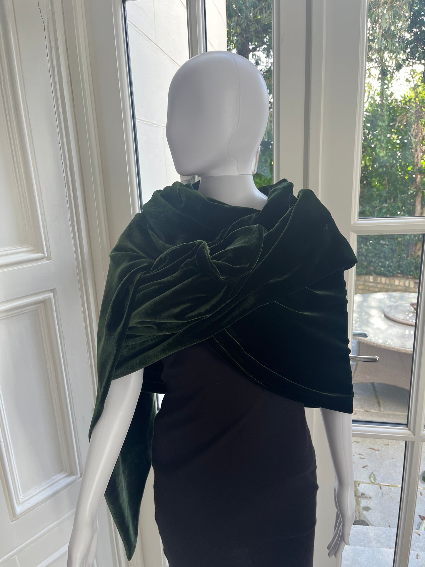 Pashmina silk velvet olive green.