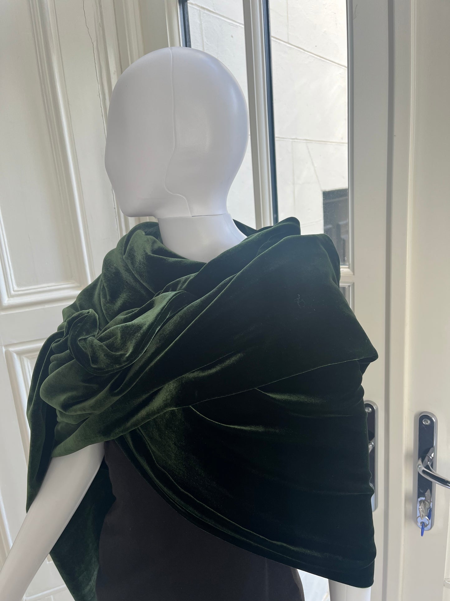 Pashmina silk velvet olive green.