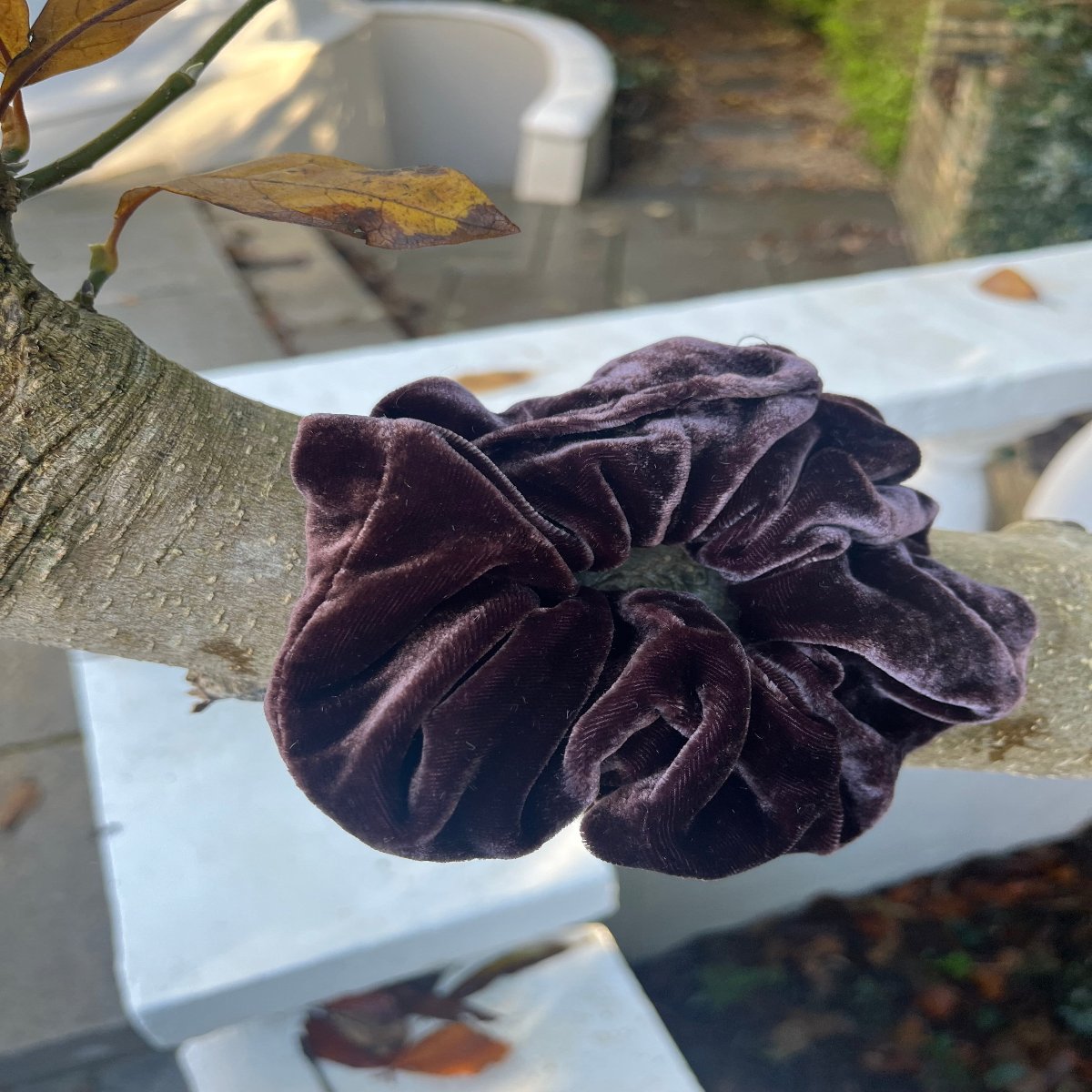 Chocolate silk velvet scrunchie